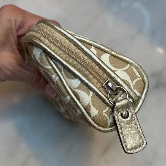 Coach Heritage Signature Logo Stripe Toiletry Bag Cosmetic Case Pouch - Picture 7 of 16